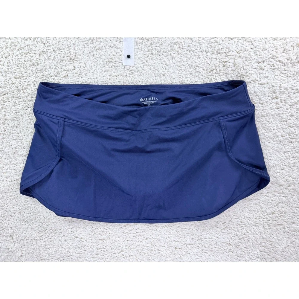 Athleta Swim Skort Women XL Navy Blue Good Condition Built-in Brief Zip Pocket